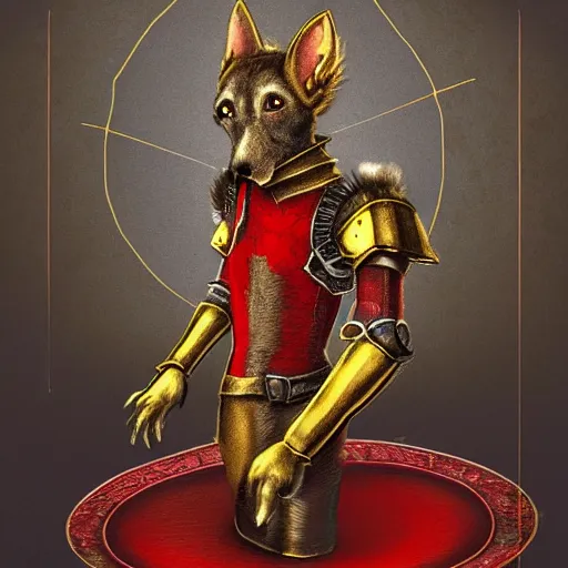 Image similar to three - ply portrait death dog dark souls in golden red armor made of polished dragon bones looks relaxed, quantum physics, victorian era