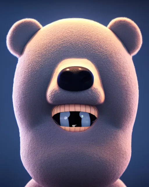 Prompt: Sad man puts on a bear mask, very expressive, light blue piercing eyes, round face, character design by Mark Ryden and Pixar and Hayao Miyazaki, unreal 5, DAZ, hyperrealistic, octane render, cosplay, RPG portrait, dynamic lighting, intricate detail, summer vibrancy, cinematic