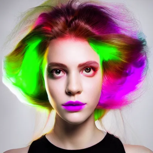 Image similar to Jellyfish glow hair, make-up, neon illuminated portrait, trending on artstation, award-winning art