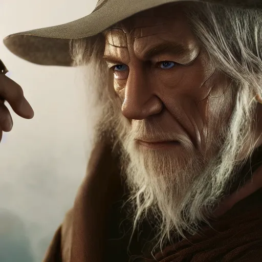 Image similar to film still of gandalf starring as the hulk, high detail shot, smoking, render, cgsociety, photorealism