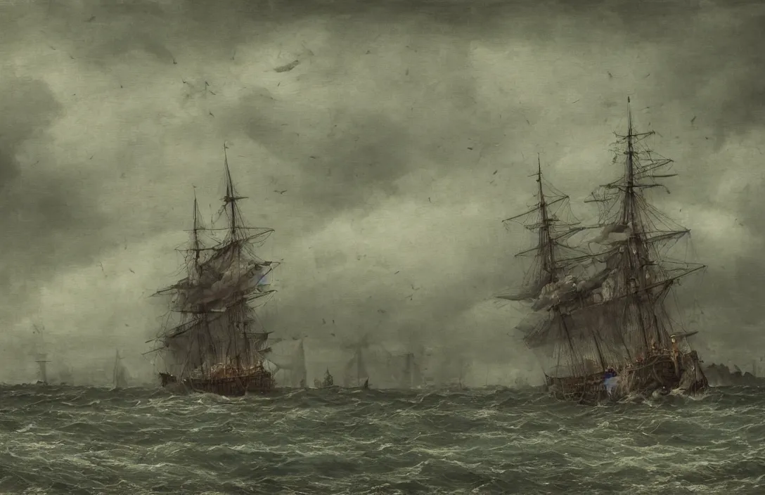 Prompt: pictorial antidote surviving painting ship ever further out to sea painted without underdrawings intact flawless ambrotype from 4 k criterion collection remastered cinematography gory horror film, ominous lighting, evil theme wow photo realistic postprocessing photo taken with nikon d 7 5 0 has its own distinctive quality quite unlike any other macrolens jan van der heyden