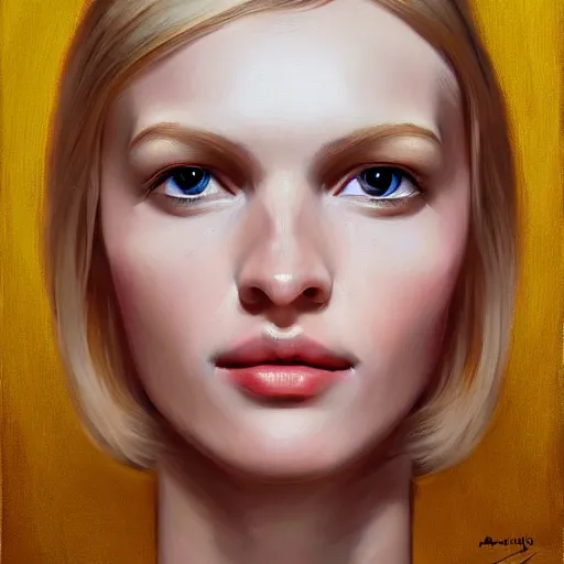 Image similar to a symmetrical portrait of a blonde woman with bows, oil painting, pale colors, high detail, 8 k, wide angle, trending on artstation,