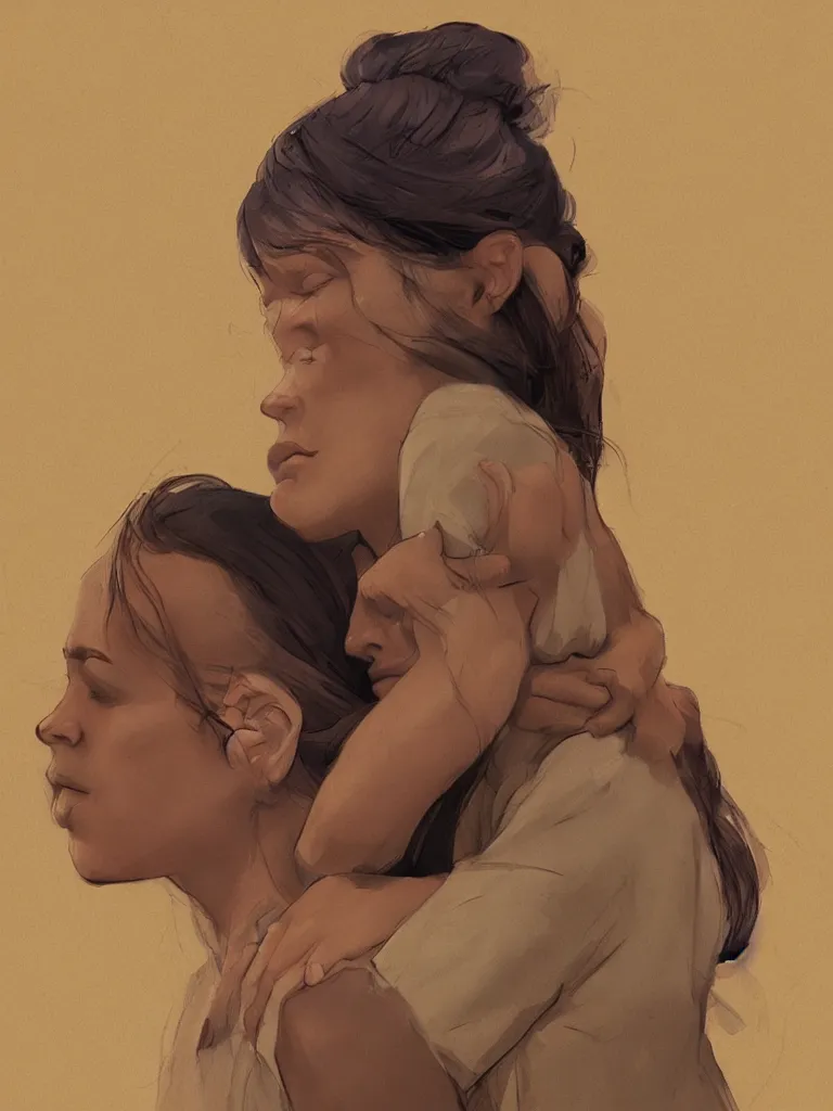 Image similar to holding my head in my arms, by disney concept artists, blunt borders, golden ratio, beautiful light