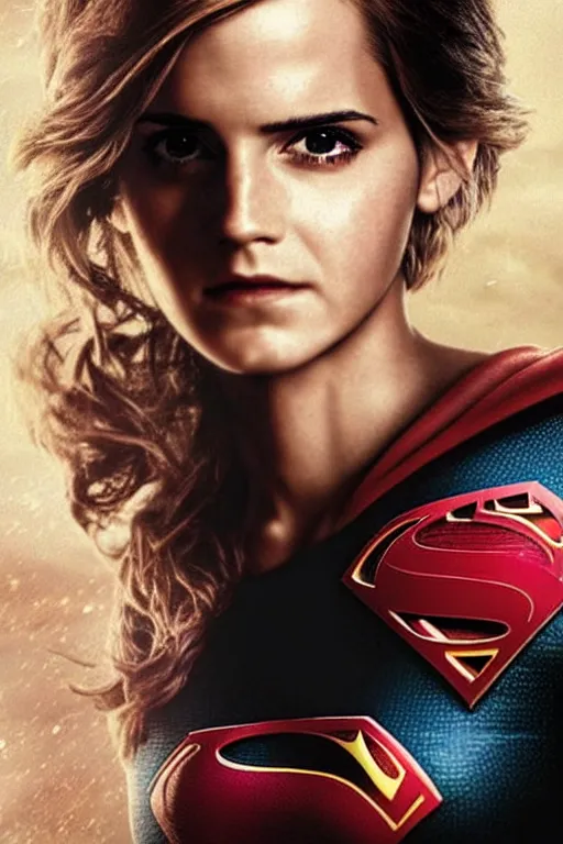 Image similar to a fancy close up of Man of Steel cast as Emma Watson by Greg Rutkowski, full body shot