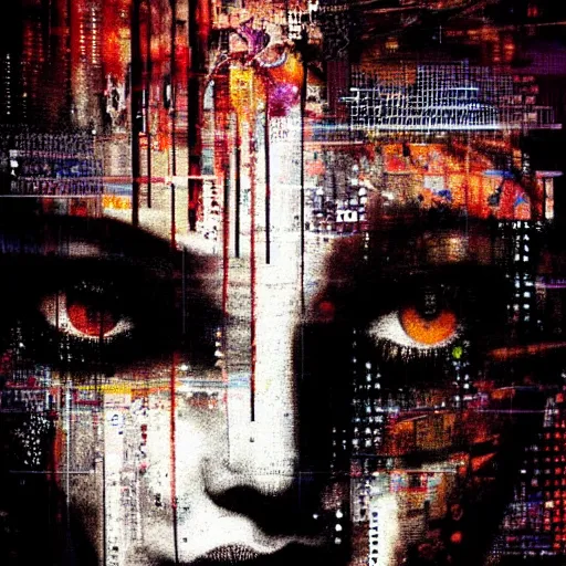 Image similar to portrait of a youthful beautiful women, mysterious, glitch effects over the eyes, fading, by Guy Denning, by Johannes Itten, by Russ Mills, centered, glitch art, clear skin, hacking effects, chromatic, cyberpunk, color blocking, digital art, concept art, abstract