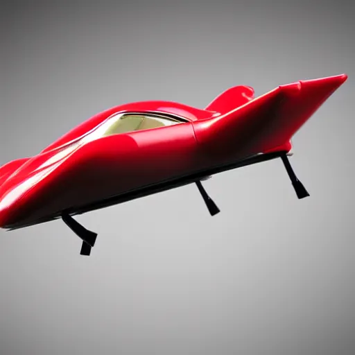 Prompt: 1970s red sporty electric flying hovercar 35mm 8k product photo