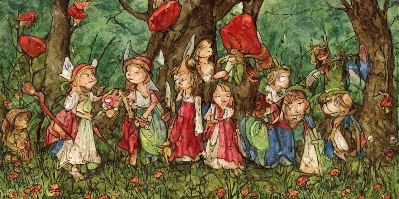 Prompt: medieval folktale fairies and toadstools