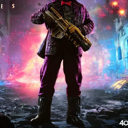 Image similar to albert einstein as willy wonka in gears of war, splash art, movie still, cinematic lighting, dramatic, octane render, long lens, shallow depth of field, bokeh, anamorphic lens flare, 8 k, hyper detailed, 3 5 mm film grain