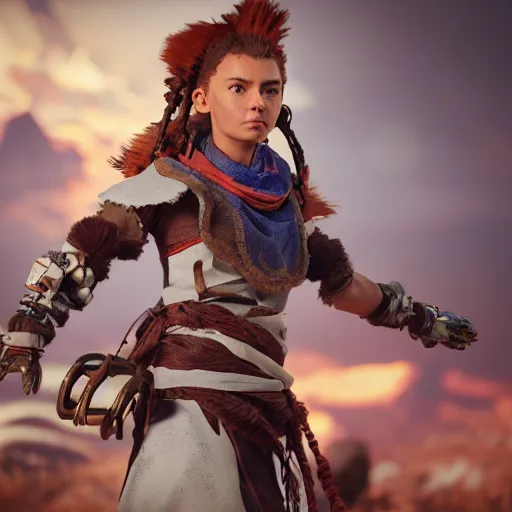 Image similar to Aloy (Horizon Zero Dawn), octane render