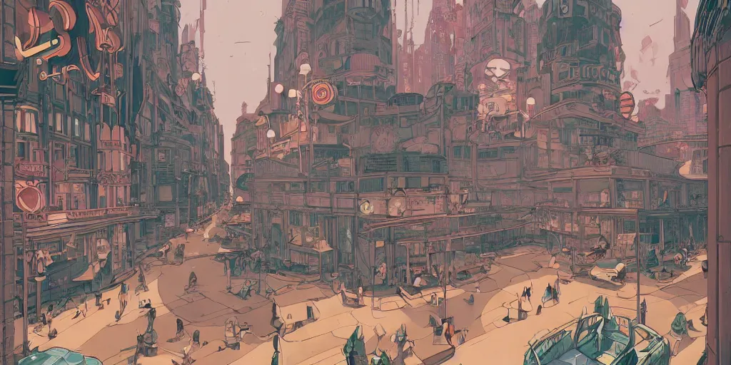 Prompt: a study of cell shaded cartoon of the interior of a bioshock style art deco city, illustration, wide shot, subtle colors, concept art by josan gonzales and wlop, by james jean, victo ngai, david rubin, mike mignola, laurie greasley, highly detailed, sharp focus, trending on artstation, hq, deviantart, art by artgem