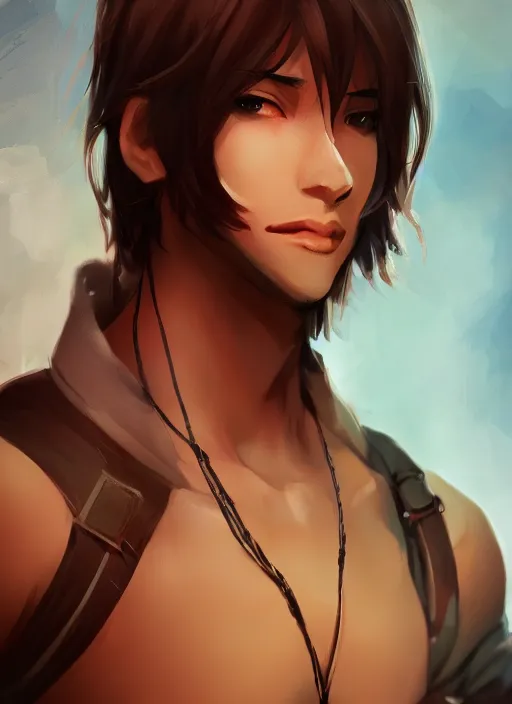 Image similar to detailed beautiful male character art of a protagonist, depth of field, on amino, by sakimichan patreon, wlop, weibo high quality art on artstation.