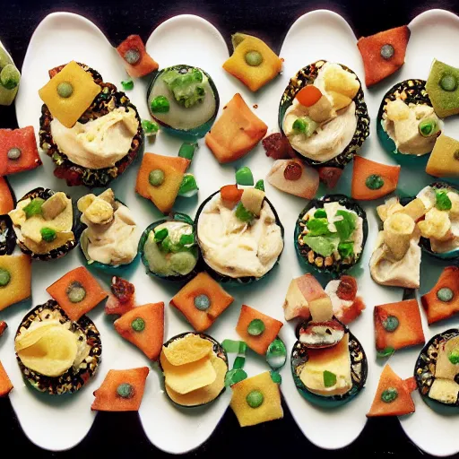 Prompt: canapes for a pride party. food photography, fujichrome.