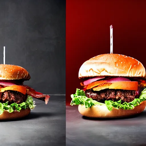 Image similar to kevin bacon profile portrait eating bacon burger soda fries, award winning food photography