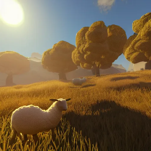 Image similar to “unreal engine sheep golden light”