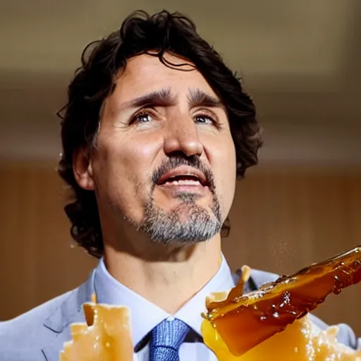 Image similar to justin trudeau covered in maple syrup, it is sticky and dripping