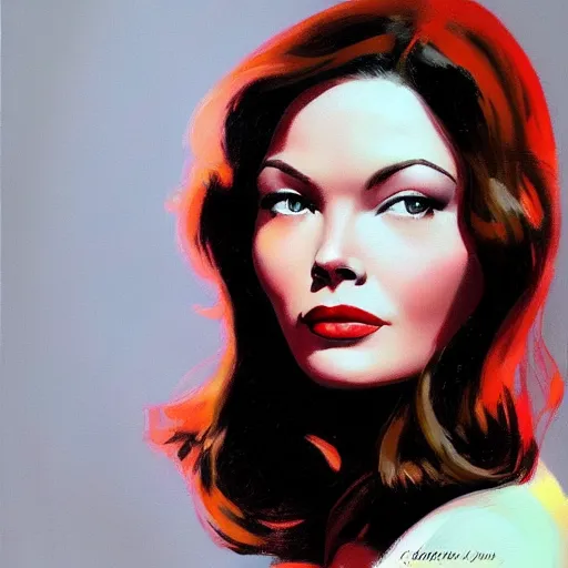 Image similar to young beautiful Gene Tierney color studio publicity photo , tight face shot portrait, highly detailed, digital painting, artstation, concept art, illustration, art , by dean cornwell