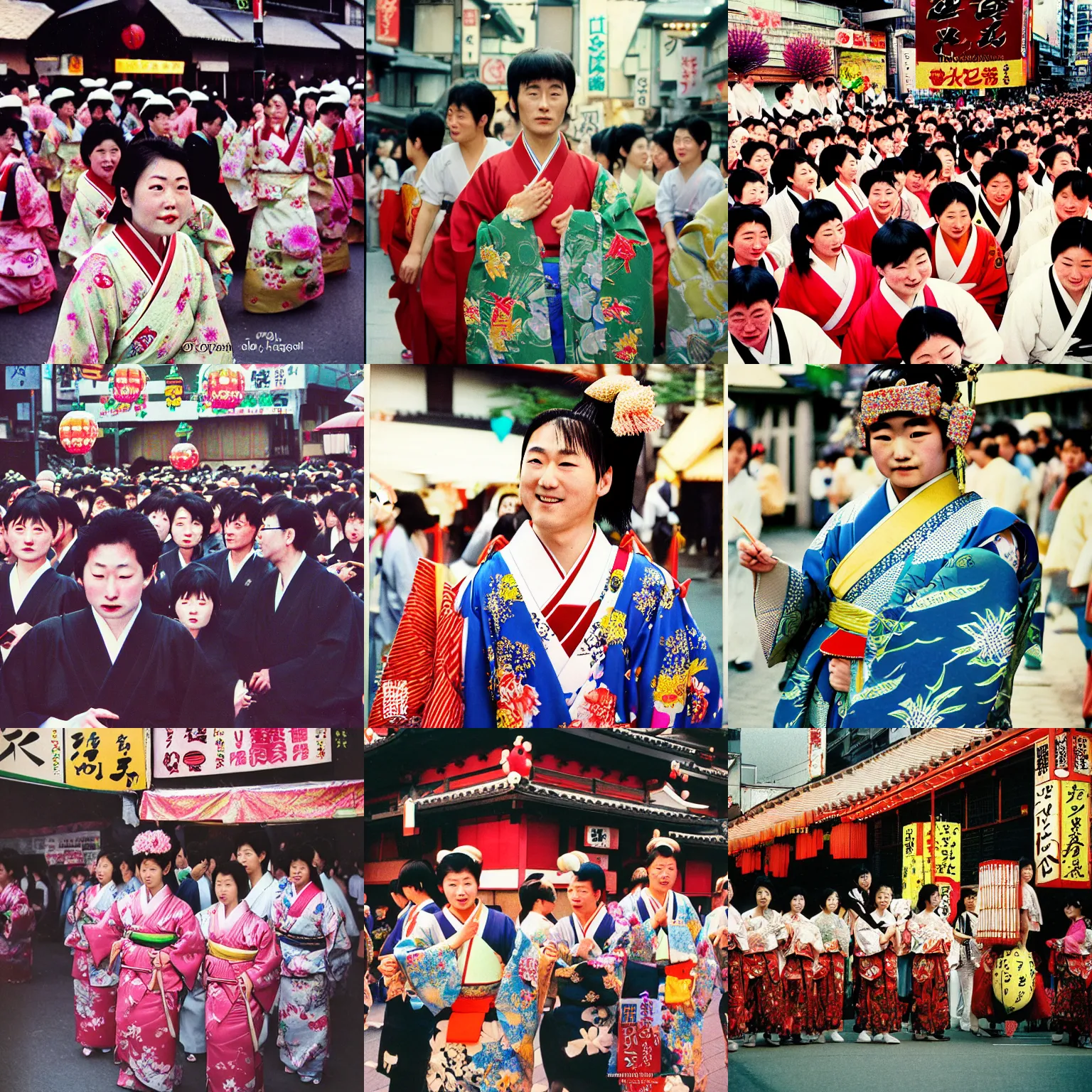 Prompt: color photo portrait of hakata gion yamakasa festival. 1 9 9 0 japanese photograph magazine.