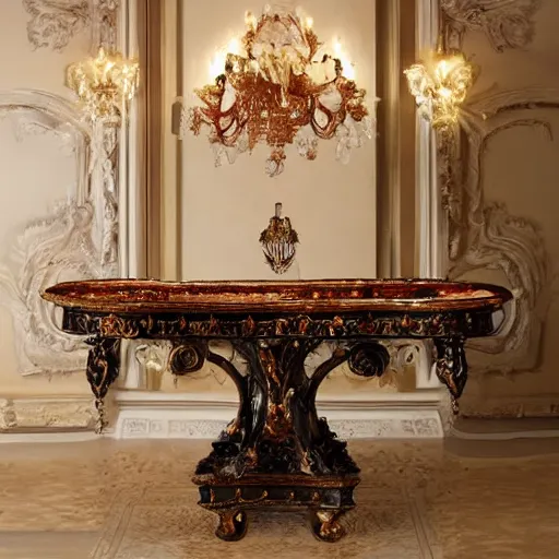 Prompt: luxurious baroque table with a single candle and wine bottle, warmly lit, zen, soft lighting, romantic