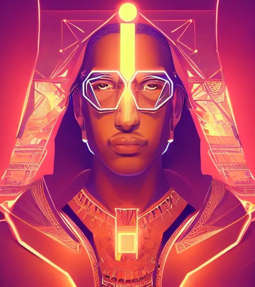 Image similar to symmetry!! egyptian prince of technology, solid cube of light, hard edges, product render retro - futuristic poster scifi, lasers and neon circuits, brown skin man egyptian prince, intricate, elegant, highly detailed, digital painting, artstation, concept art, smooth, sharp focus, illustration, dreamlike, art by artgerm