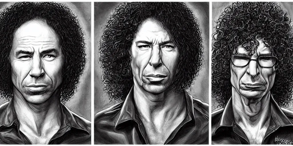 Image similar to Morph of Joe Rogan and Howard Stern in the style of Boris Vallejo, portrait, intricate, highly detailed, concept art, smooth, sharp focus