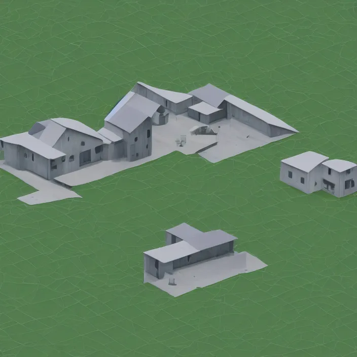 Image similar to a building in a landscape, low - poly