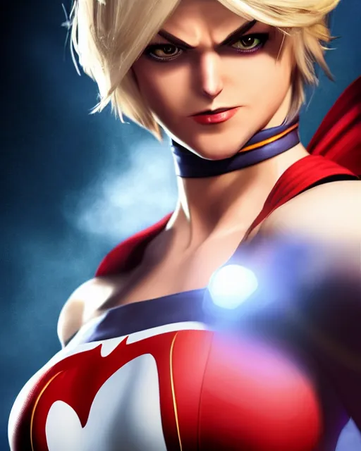 Prompt: official hd photo portrait of powergirl closeup tired and angry by squareenix trending on artstation skeb pixiv cinematic backlit smoke noir technoir detailed