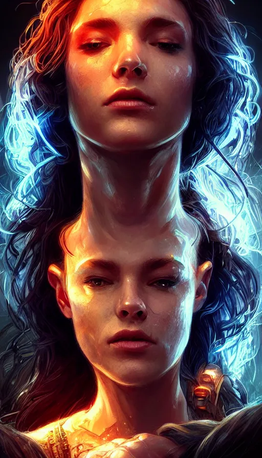 Image similar to string character, furious gorgeous woman, lord of the rings, cyberpunk, neon, fibonacci, sweat drops, insane, intricate, highly detailed, digital painting, artstation, concept art, smooth, sharp focus, illustration, Unreal Engine 5, 8K, art by artgerm and greg rutkowski and alphonse mucha