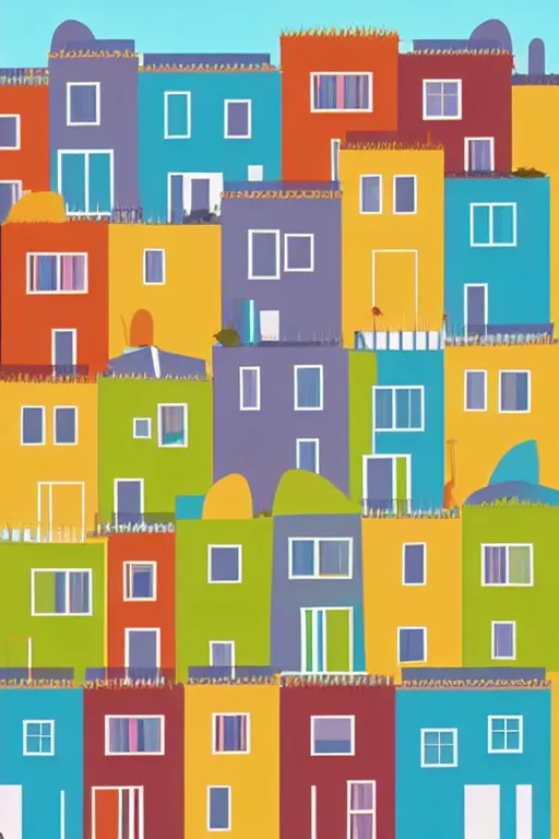 Image similar to minimalist boho style art of colorful houses in istanbul, illustration, vector art