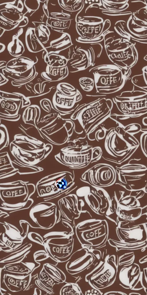 Image similar to seamless pattern of coffee barista equipment latte art, 60's poster, symmetrical, repeating 35mm photography