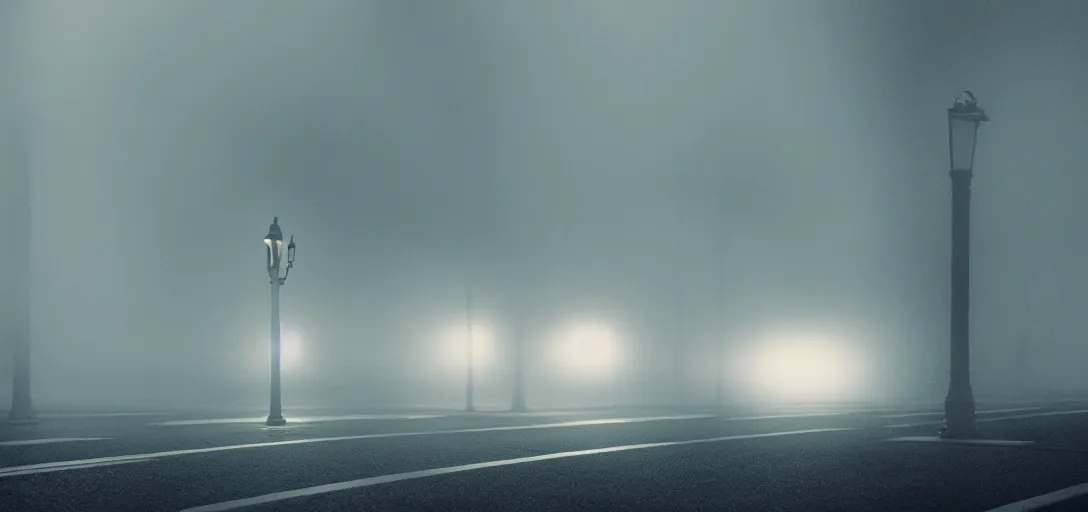 Image similar to a duck battling a humanoid megastructure street lamp, fog, cinematic shot, still from a movie by bong joon - ho