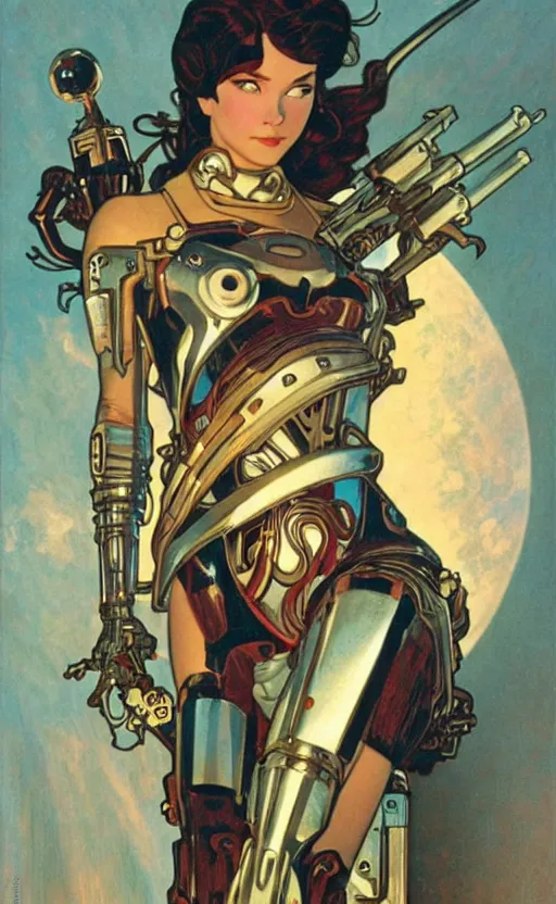 Image similar to exquisite imaginative cybermechanical girl in armor poster art, movie art, by lucasfilm, weta studio, alphonso mucha, james jean, frank frazetta, 8 k, denoised, sharp, crisp, high quality