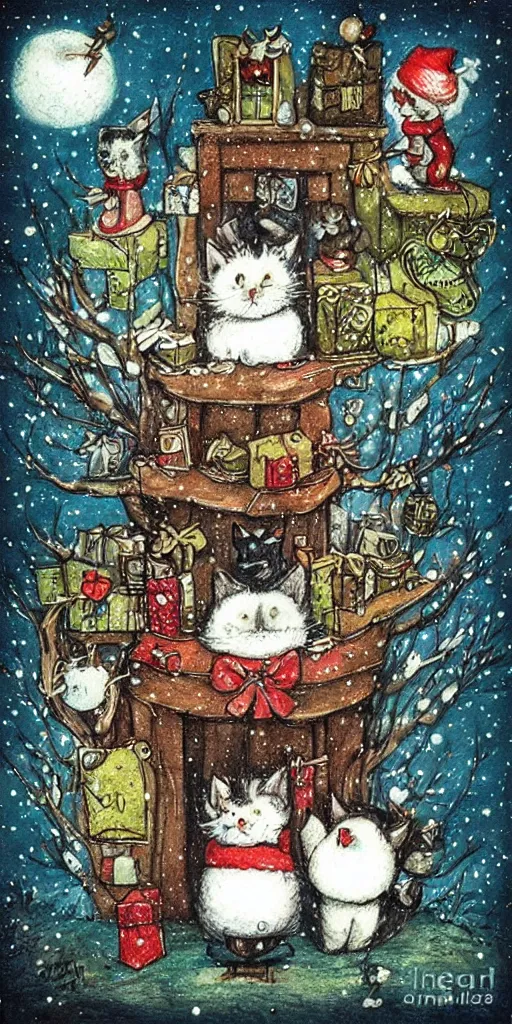 Prompt: a christmas kittens scene by alexander jansson