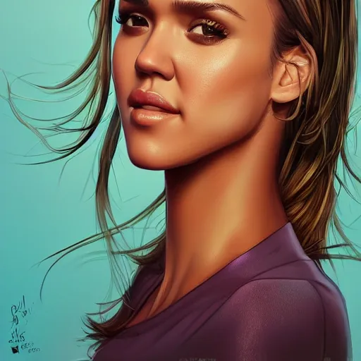 Image similar to jessica alba in the style of stefan kostic, realistic, full body, sharp focus, 8 k high definition, insanely detailed, intricate, elegant, art by stanley lau and artgerm