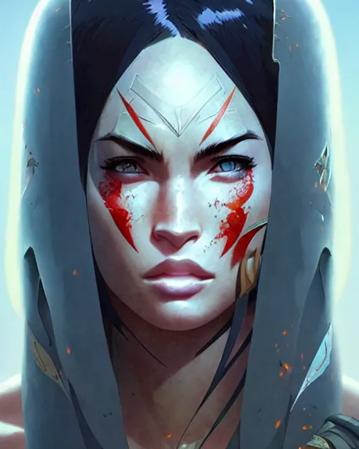 Image similar to azctec warrior, megan fox, detailed perfect face, exquisite details, fire magic, full view, by studio muti, greg rutkowski makoto shinkai takashi takeuchi studio ghibli