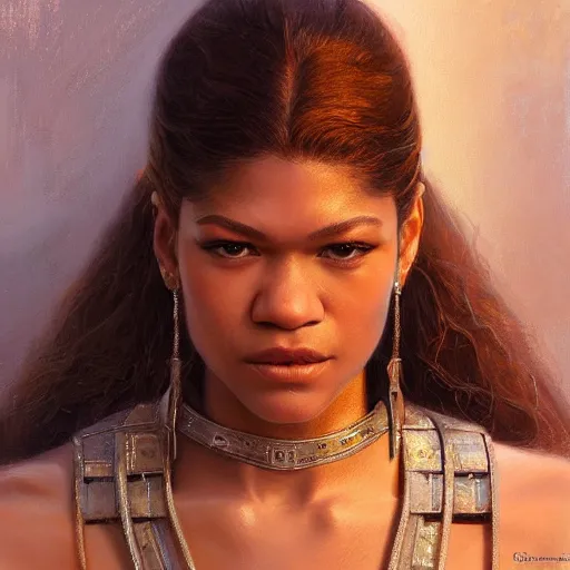 Image similar to zendaya as a realistic fantasy character, closeup portrait art by donato giancola and greg rutkowski, realistic face, digital art, trending on artstation, symmetry!!