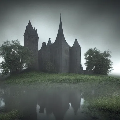 Prompt: Gothic castle, Mist,fog,rain, Octane renderer