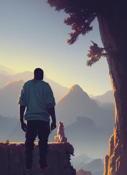 Image similar to highly detailed portrait kanye west crossed arms in gta v stephen bliss unreal engine fantasy art by greg rutkowski loish rhads ferdinand knab makoto shinkai lois van baarle ilya kuvshinov rossdraws tom bagshaw global illumination radiant light detailed intricate environment