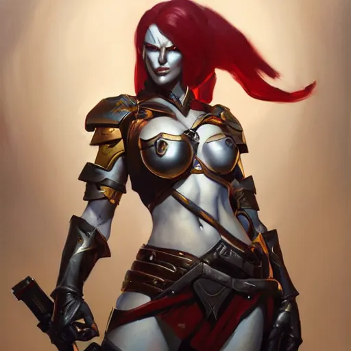 Image similar to greg manchess portrait painting of partially armored female kratos as overwatch character, medium shot, asymmetrical, profile picture, organic painting, sunny day, matte painting, bold shapes, hard edges, street art, trending on artstation, by huang guangjian, gil elvgren, ruan jia, greg rutkowski, gaston bussiere