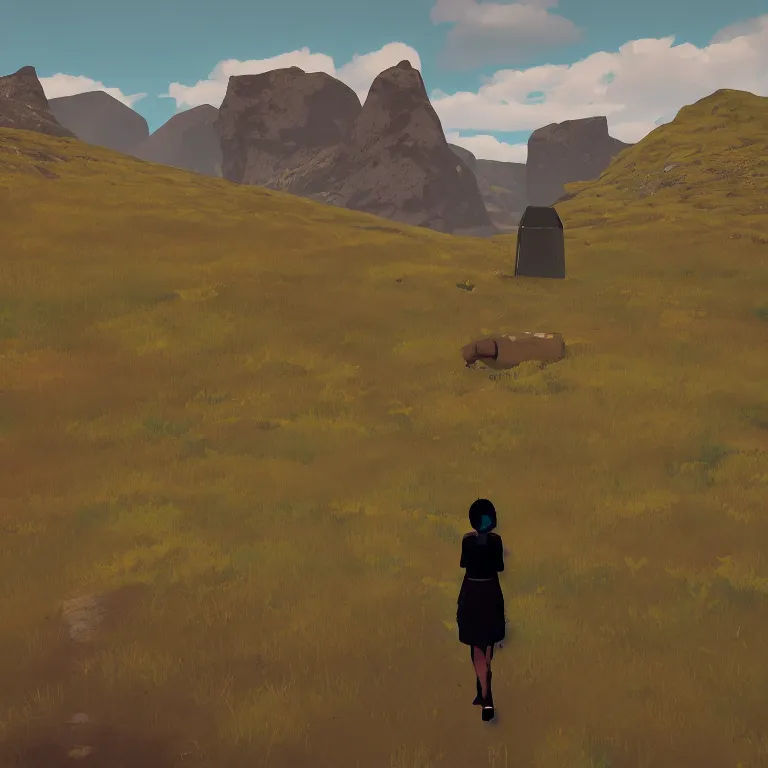 Prompt: Hiking in the Scottish Highlands. A still from Kentucky Route Zero.