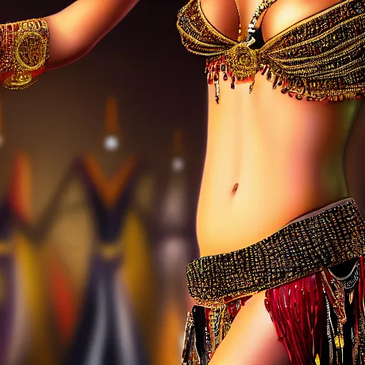 Prompt: a portrait of emma stone dressed as a belly dancer, arabian night, high quality, fully detailed, 4 k, in focus face with fine details, realistic hand details and anatomy, inspired by belly dancer shakira