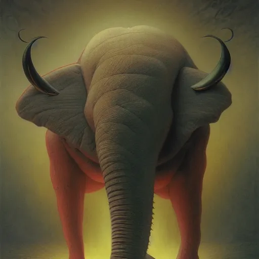 Prompt: A Satanic Evil Heffalump, psychedelic art, demonic, fullbody, artstation, dark fantasy, concept art, horror, evil, smooth, sharp focus, illustration, art by greg rutkowski and orientalism and bouguereau and Zdzislaw Beksinski, good clear quality, lighting, biology, symmetrical artwork, perfect face, 135 mm, cinematic, hyper realism, high detail, octane render, 8k, chrome accents