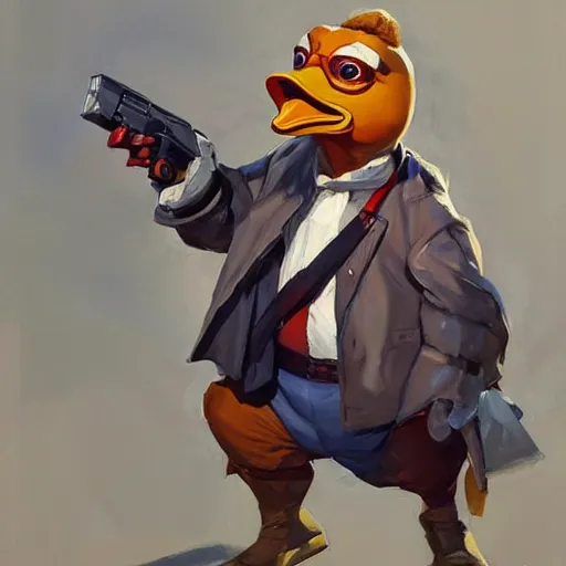 Prompt: greg manchess portrait painting of a howard the duck as overwatch character, medium shot, asymmetrical, profile picture, organic painting, sunny day, matte painting, bold shapes, hard edges, street art, trending on artstation, by huang guangjian and gil elvgren and sachin teng