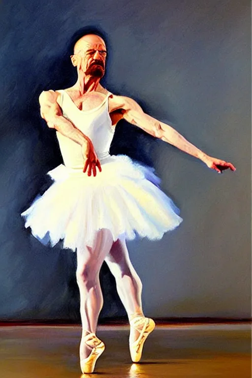 Image similar to beautiful oil painting of walter white as a ballerina by by greg manchess