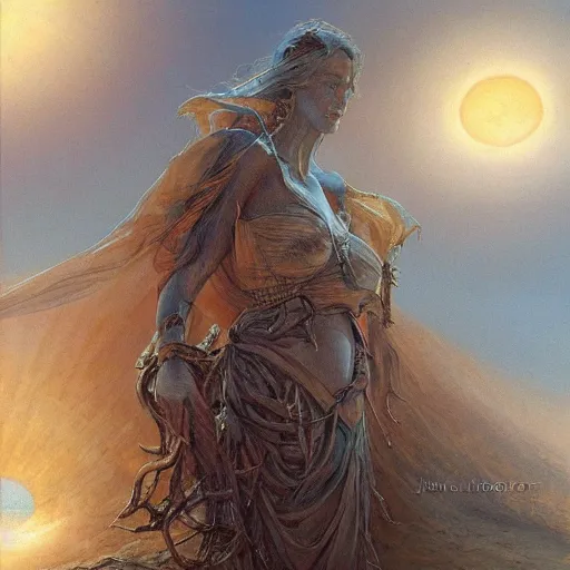 Prompt: a painting of the mothers of the sun by john howe, high detail, trending on artstation