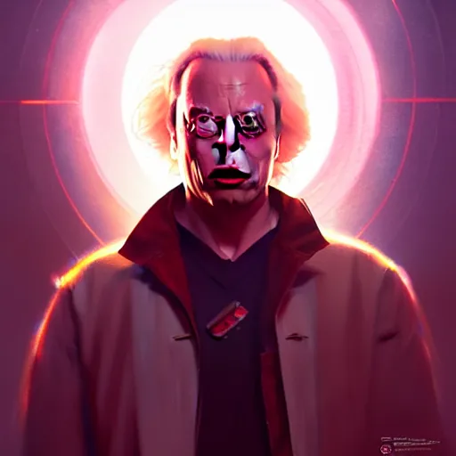 Image similar to elon musk / doc brown, disney animation, sharp, illustration, sharp, fanart, anime key art by greg rutkowski, bloom, dramatic lighting sharp focus, cinematic, artbook, smooth, centered