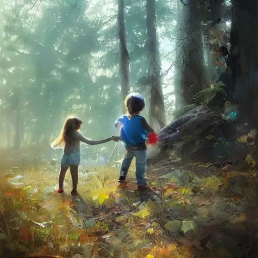 Image similar to child's hand holding a very tiny american flag in the forest, digital art by ruan jia and mandy jurgens and artgerm, highly detailed, trending on artstation, award winning