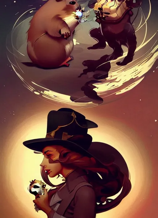 Prompt: style artgerm, joshua middleton, frank frazetta, illustration, anthropomorphic hamster as cowboy steampunk aristocrat, swirling water cosmos, fantasy, dnd, cinematic lighting, collectible card art