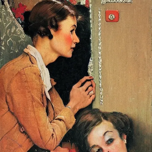Image similar to portrait of a woman's eye with warm eyes, beautiful and elegant, warm and seductive ， detailed depiction, norman rockwell, jacob collins, tom lovell, frank school