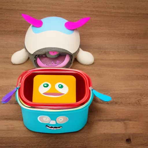 Image similar to cute monster in a lunch boxi, product photography, centered, studio lightning