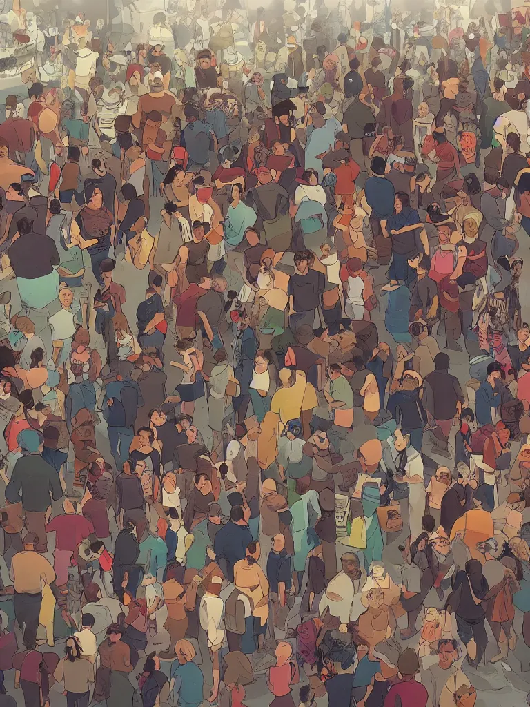 Image similar to packed crowd from overhead by disney concept artists, blunt borders, rule of thirds